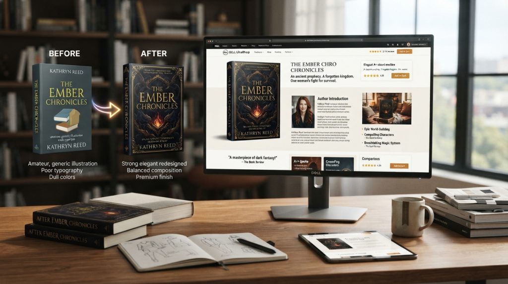 Redesigned book cover with A+ content boosting book marketing services results