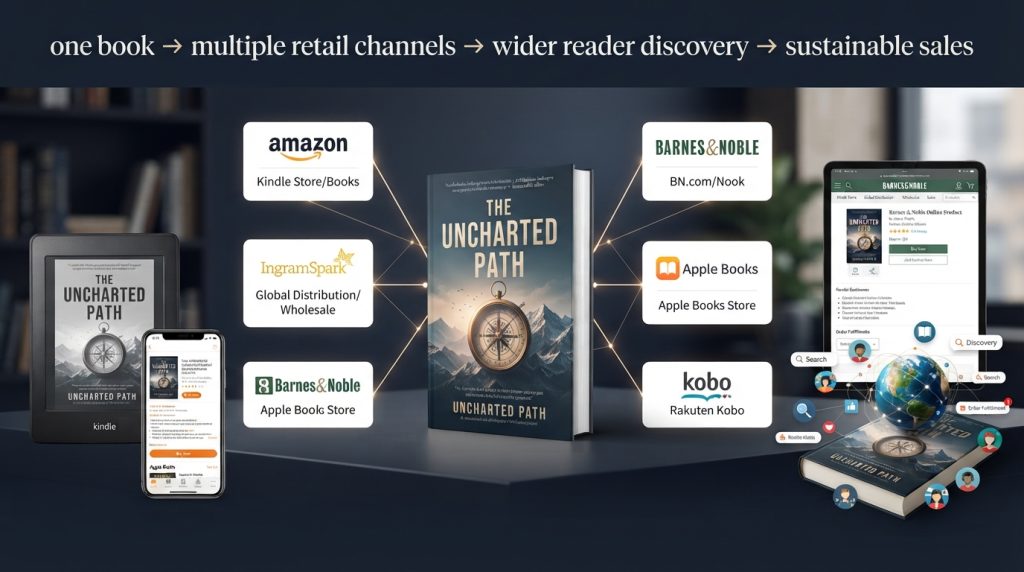 Book widely distributed across Amazon IngramSpark Barnes Noble Apple Books Kobo